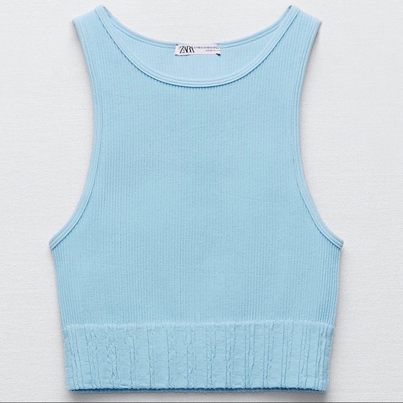 NEW ZARA BLUE RIBBED SEAMLESS CROP TOP - Picture 7 of 8